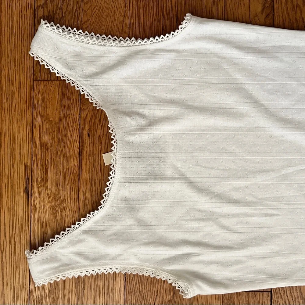 White Lace-Trim Ribbed Tank Top - Picture 5 of 5